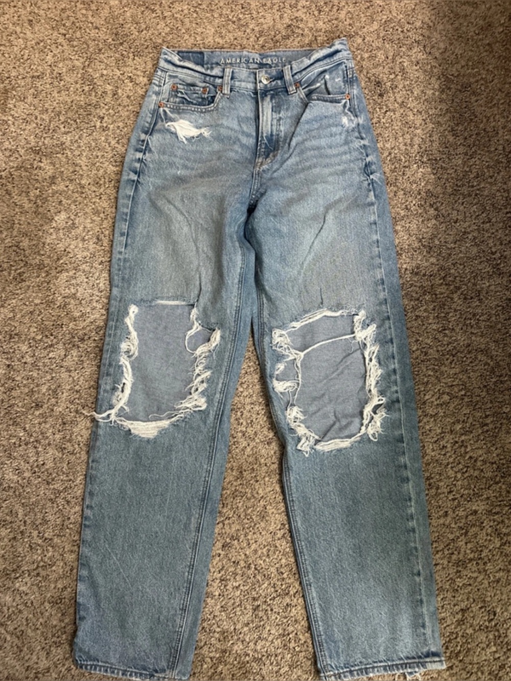 American Eagle Outfitters Light Blue Strigid Ripped High-Rise Straight Jeans